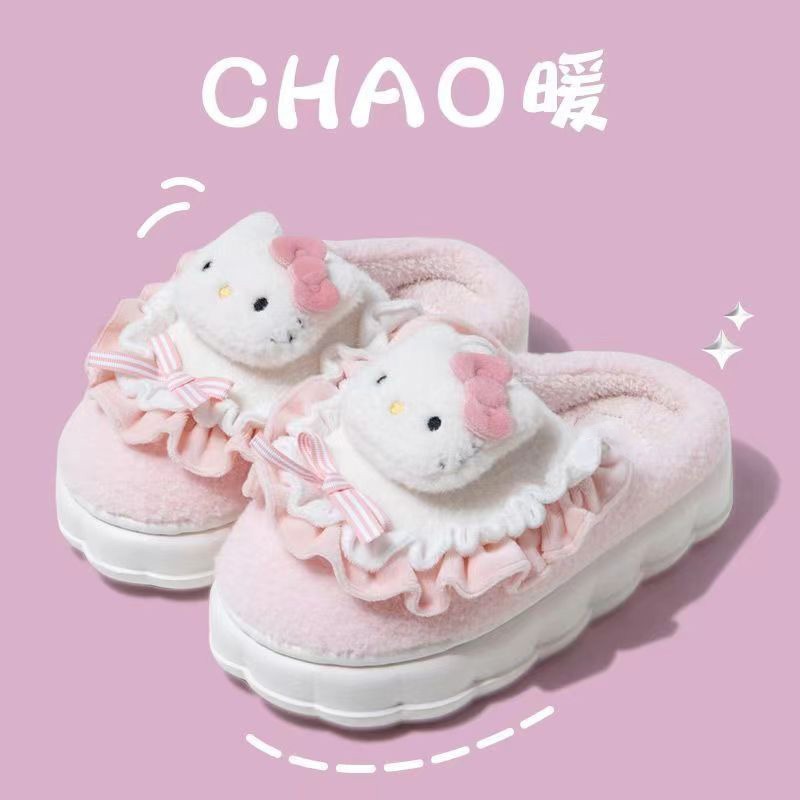 Kuromi Hellokitty Phong cách hoạt hình dễ thương Dép đi trong nhà cotton chống trượt