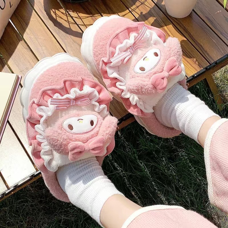 Kuromi Hellokitty Phong cách hoạt hình dễ thương Dép đi trong nhà cotton chống trượt