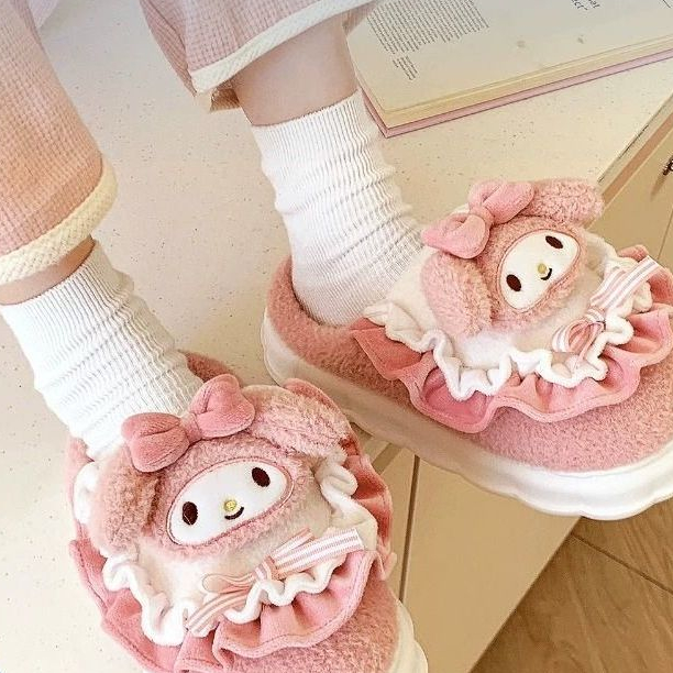 Kuromi Hellokitty Phong cách hoạt hình dễ thương Dép đi trong nhà cotton chống trượt