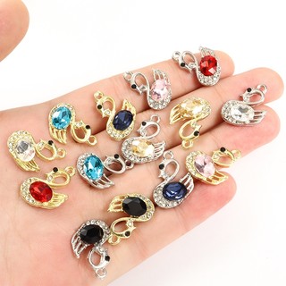Set 10 Mặt Vòng cổ Hình Thiên Nga Đính Đá Nhiều Màu Sắc Lấp Lánh Làm Trang Sức diy