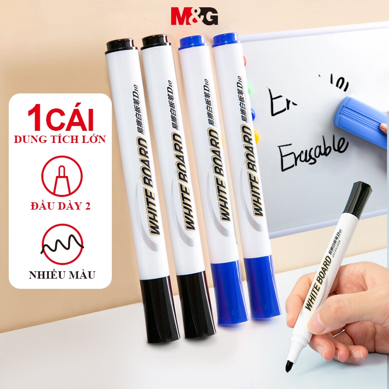 Bút Lông Viết Bảng Xoá Được M&G Ngòi Bút Sợi, Dung Lượng Lớn, Màu Đen/Xanh/Đỏ, 1 Cây