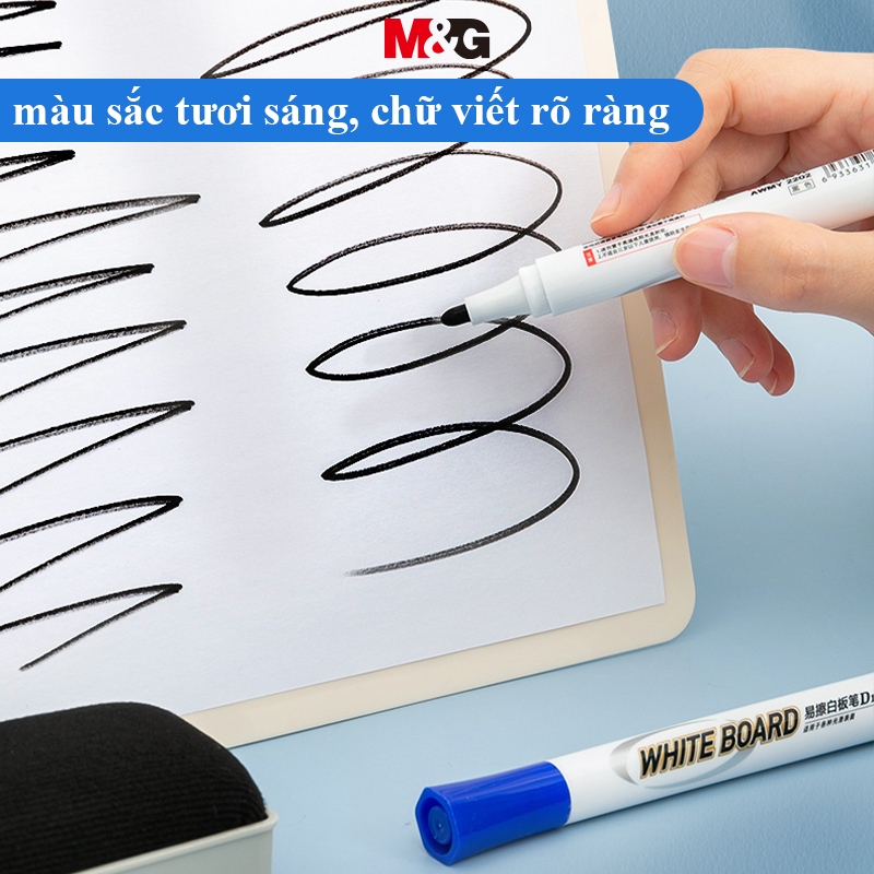 Bút Lông Viết Bảng Xoá Được M&G Ngòi Bút Sợi, Dung Lượng Lớn, Màu Đen/Xanh/Đỏ, 1 Cây