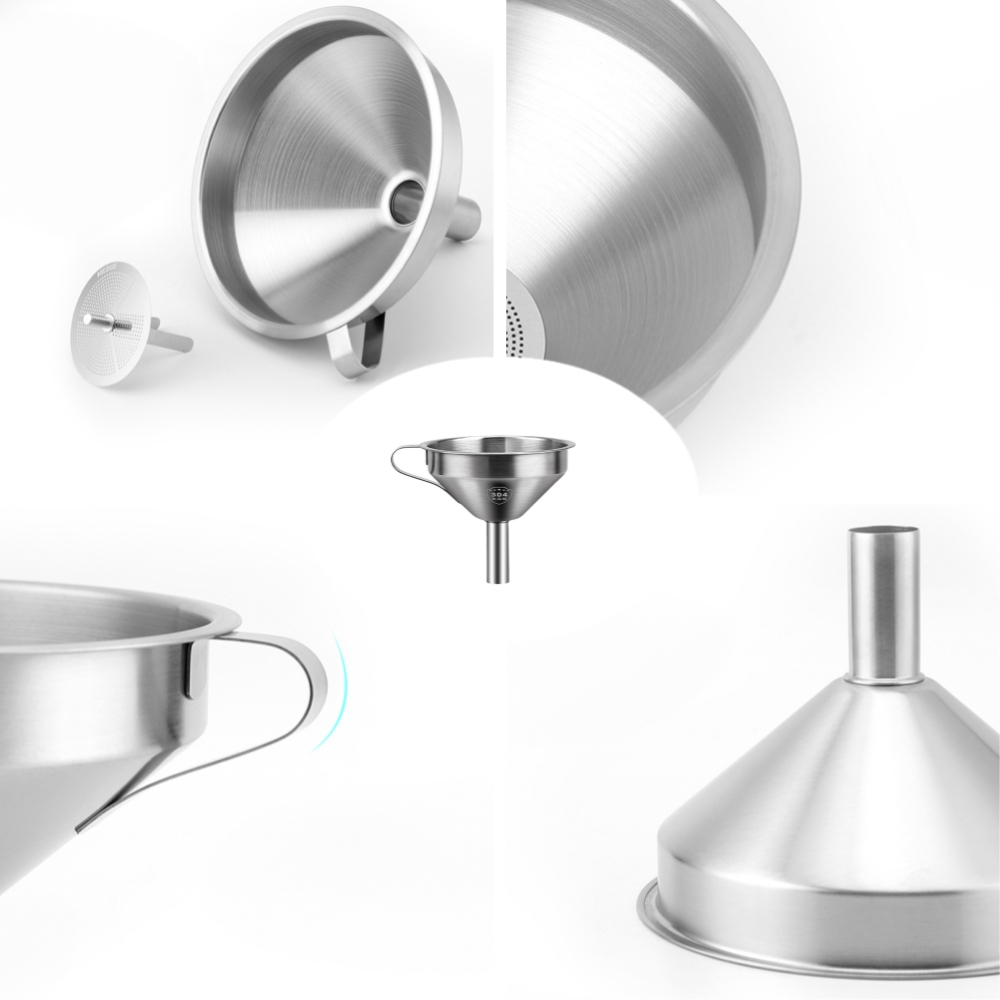 Phễu Inox 304 Bền Bỉ + Lọc Tháo Rời & Tay Cầm / 304 Stainless Steel Durable Funnel with Detachable Strainer & Handle - Phễu Miệng Rộng Nhà Bếp / Wide Mouth Kitchen Funnel Quà Tân Gia Sang Trọng / Practical Housewarming Gift