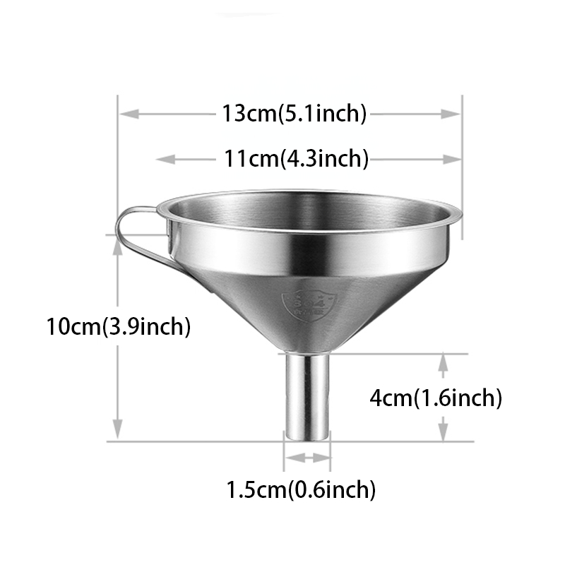 Phễu Inox 304 Bền Bỉ + Lọc Tháo Rời & Tay Cầm / 304 Stainless Steel Durable Funnel with Detachable Strainer & Handle - Phễu Miệng Rộng Nhà Bếp / Wide Mouth Kitchen Funnel Quà Tân Gia Sang Trọng / Practical Housewarming Gift