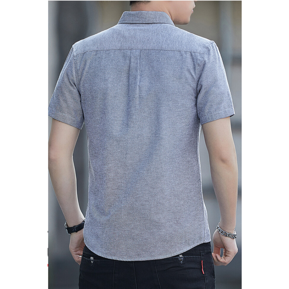 Áo Sơ Mi cotton Xám Ngắn Tay Thời Trang Công Sở Cho Nam