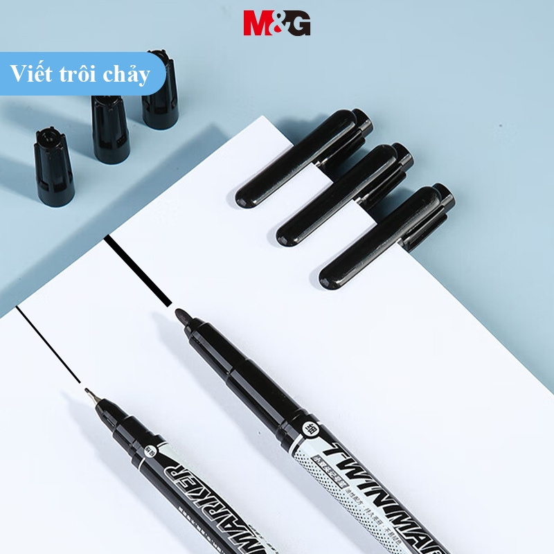 Bút Lông Dấu 2 Đầu Ngòi Nhỏ M&G - Bút Đánh Dấu Dầu Chống Nước, Ngòi Bút Sợi Chịu Mài Mòn, Khô Nhanh