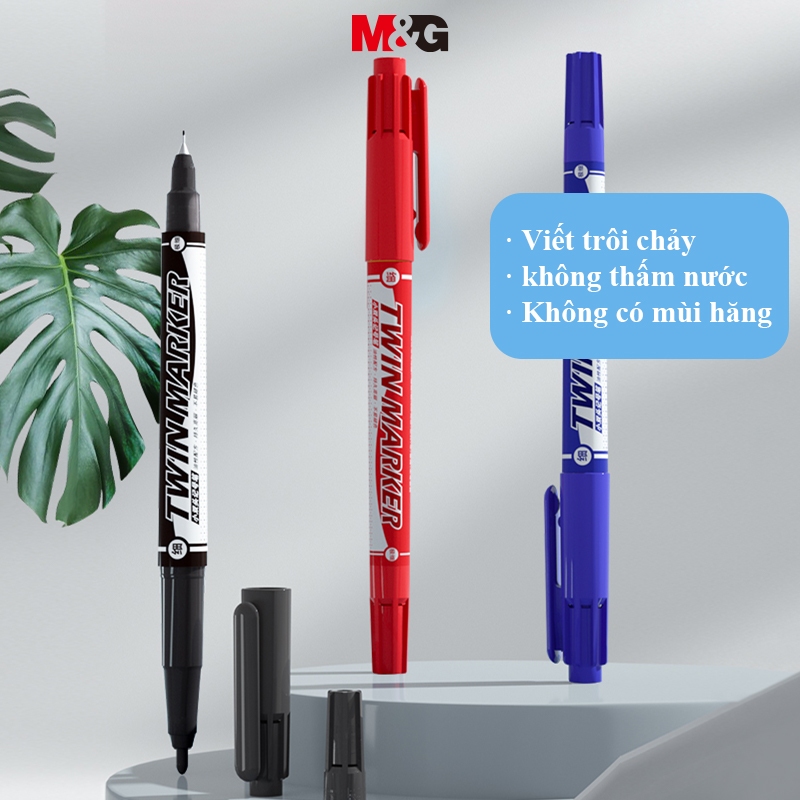 Bút Lông Dấu 2 Đầu Ngòi Nhỏ M&G - Bút Đánh Dấu Dầu Chống Nước, Ngòi Bút Sợi Chịu Mài Mòn, Khô Nhanh
