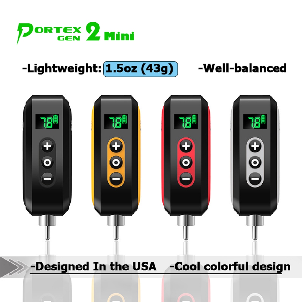 Bộ pin Mini Portex Gen2 Pin không dây Bộ chuyển đổi nguồn hình xăm RCA có thể sạc lại Led Hiển thị kỹ thuật số Nguồn điện Dễ dàng dán Giao hàng nhanh