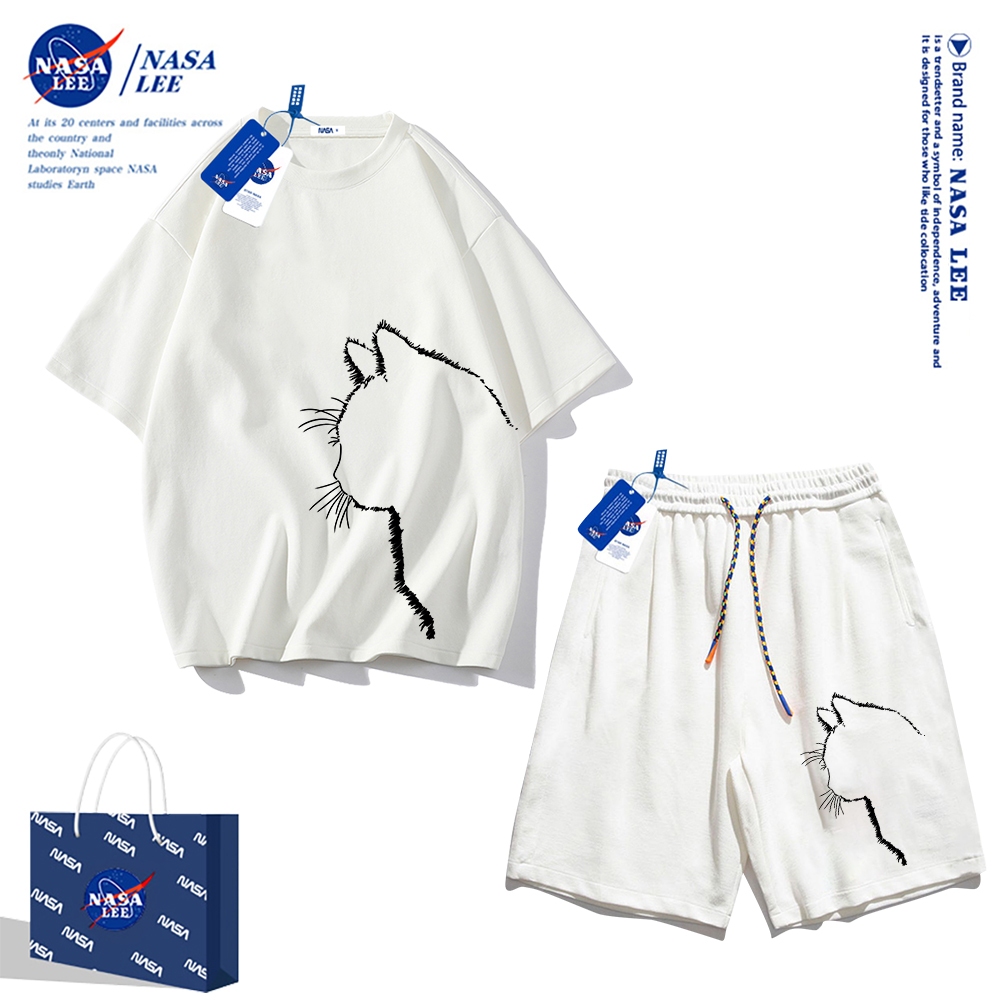 Set Đồ Thể Thao Ngắn Tay Form Rộng In Logo Nasa Thời Trang Mùa Hè 2024 Cho Nam Nữ