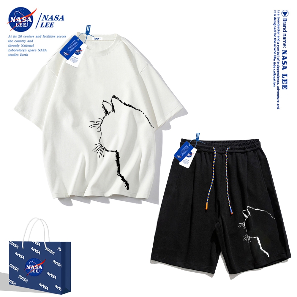 Set Đồ Thể Thao Ngắn Tay Form Rộng In Logo Nasa Thời Trang Mùa Hè 2024 Cho Nam Nữ