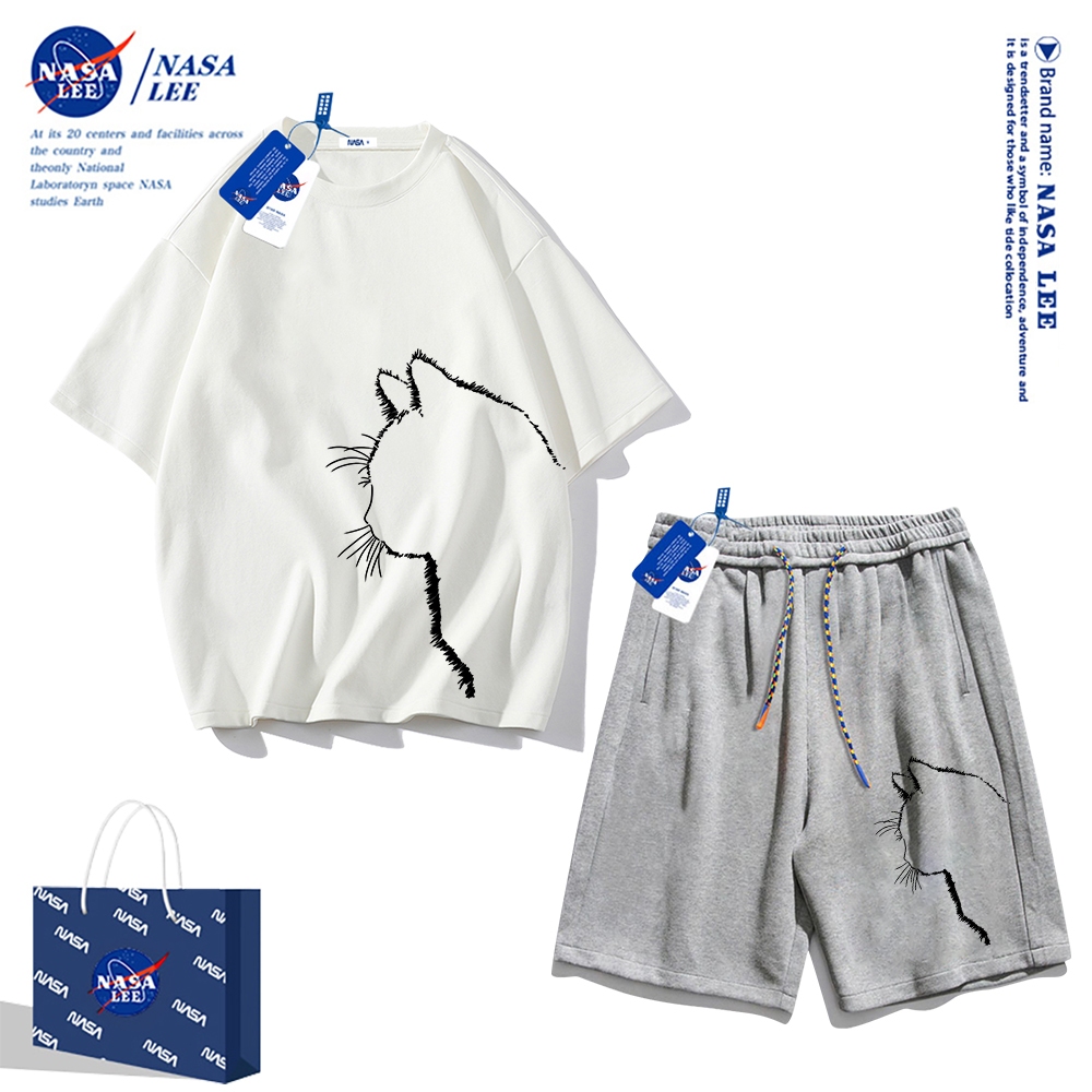 Set Đồ Thể Thao Ngắn Tay Form Rộng In Logo Nasa Thời Trang Mùa Hè 2024 Cho Nam Nữ