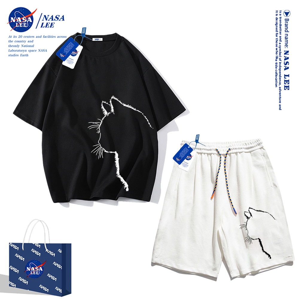 Set Đồ Thể Thao Ngắn Tay Form Rộng In Logo Nasa Thời Trang Mùa Hè 2024 Cho Nam Nữ