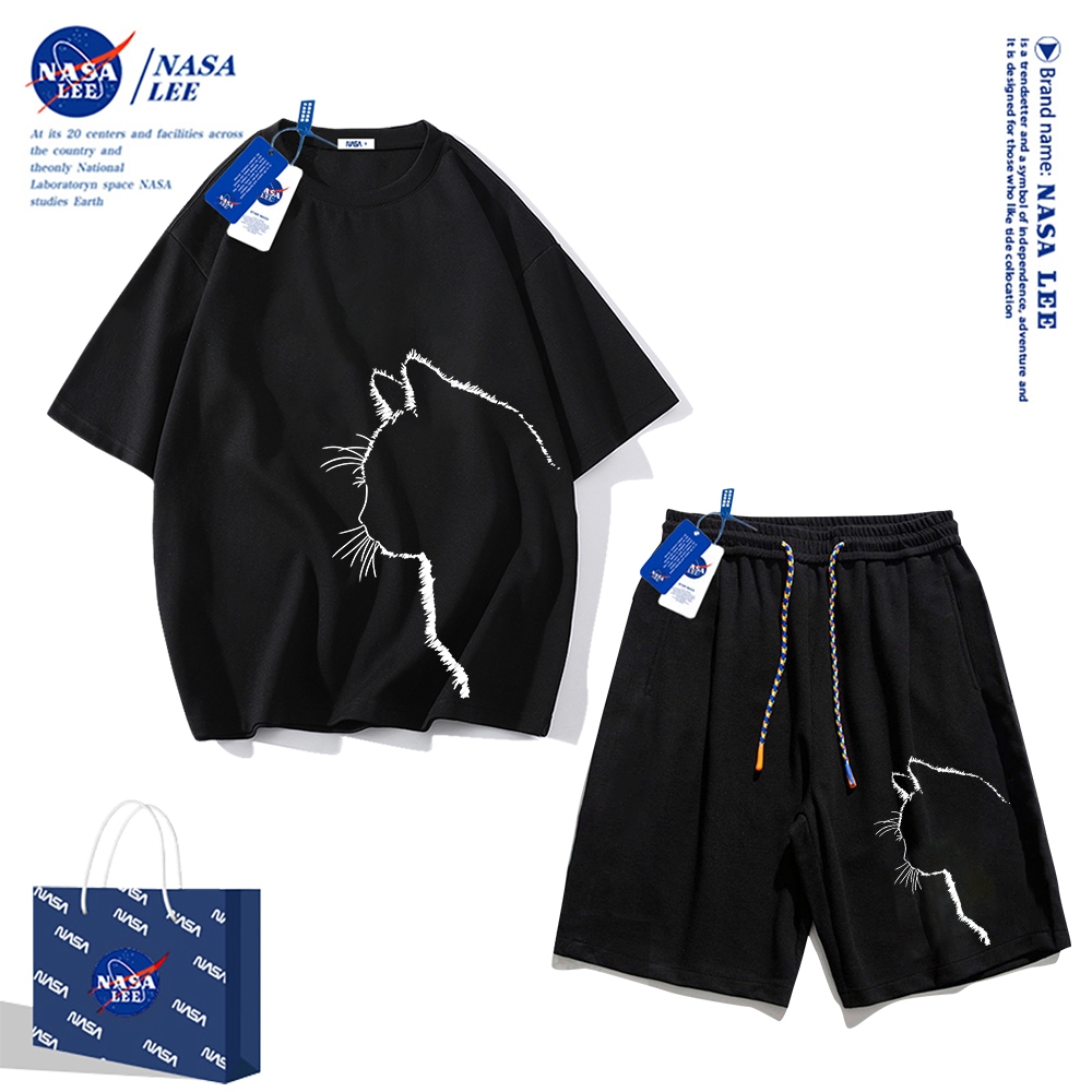Set Đồ Thể Thao Ngắn Tay Form Rộng In Logo Nasa Thời Trang Mùa Hè 2024 Cho Nam Nữ