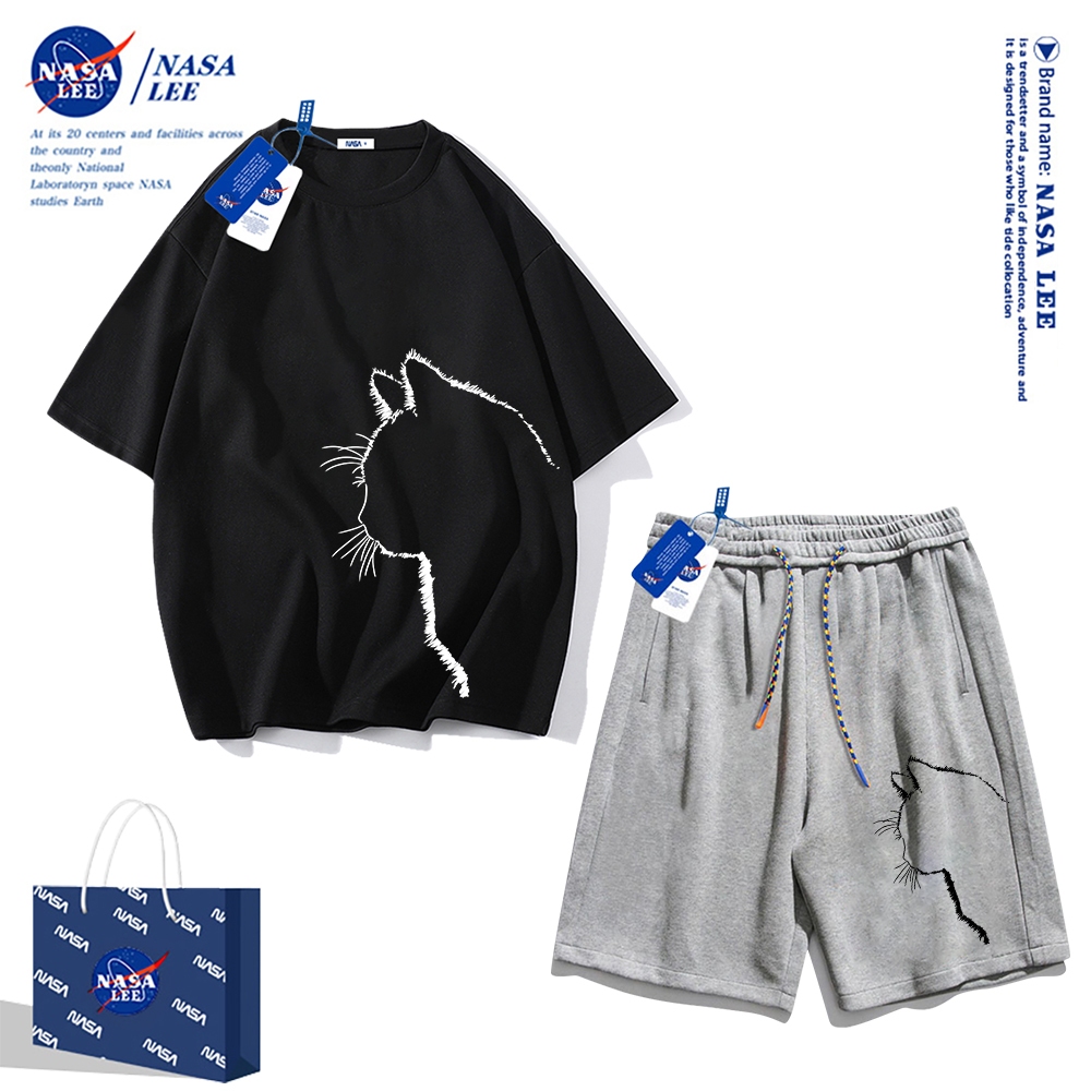 Set Đồ Thể Thao Ngắn Tay Form Rộng In Logo Nasa Thời Trang Mùa Hè 2024 Cho Nam Nữ