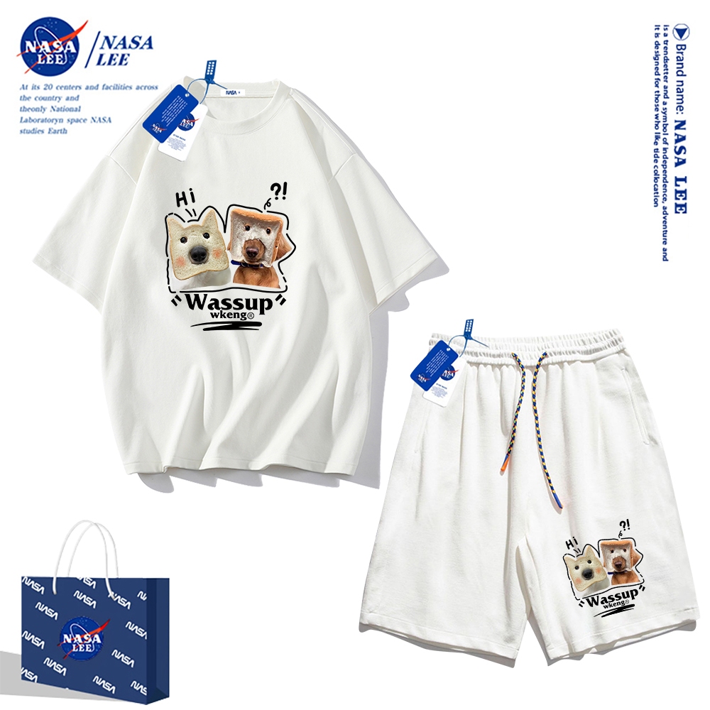 Set Đồ Thể Thao Ngắn Tay Form Rộng In Logo Nasa Thời Trang Mùa Hè 2024 Cho Nam Nữ