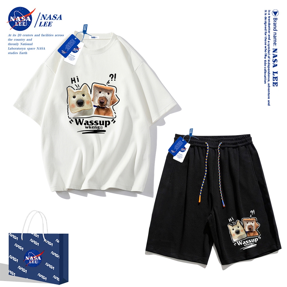 Set Đồ Thể Thao Ngắn Tay Form Rộng In Logo Nasa Thời Trang Mùa Hè 2024 Cho Nam Nữ