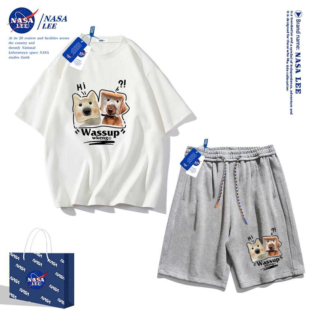 Set Đồ Thể Thao Ngắn Tay Form Rộng In Logo Nasa Thời Trang Mùa Hè 2024 Cho Nam Nữ