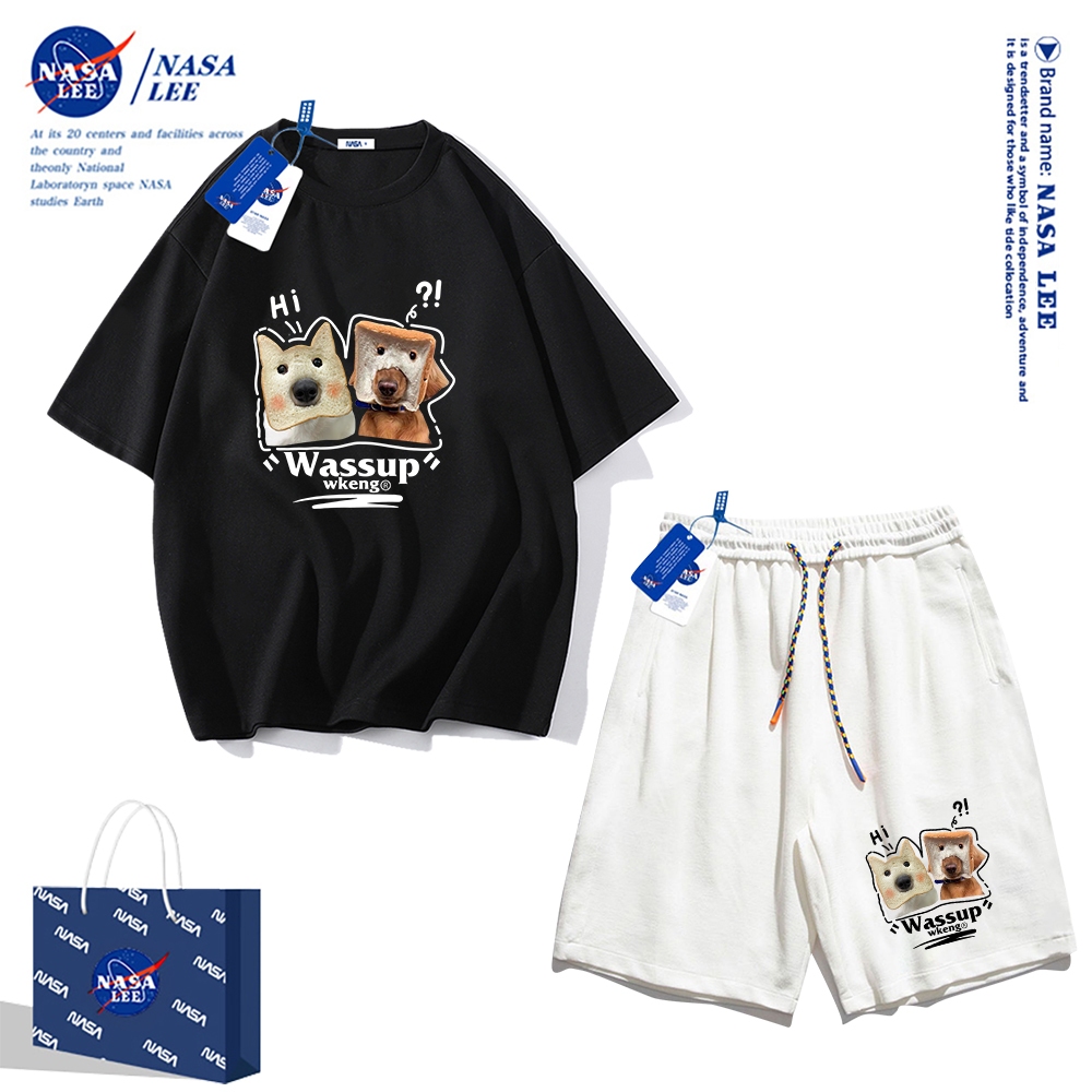 Set Đồ Thể Thao Ngắn Tay Form Rộng In Logo Nasa Thời Trang Mùa Hè 2024 Cho Nam Nữ