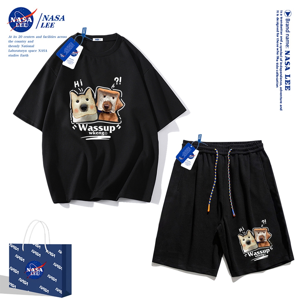 Set Đồ Thể Thao Ngắn Tay Form Rộng In Logo Nasa Thời Trang Mùa Hè 2024 Cho Nam Nữ