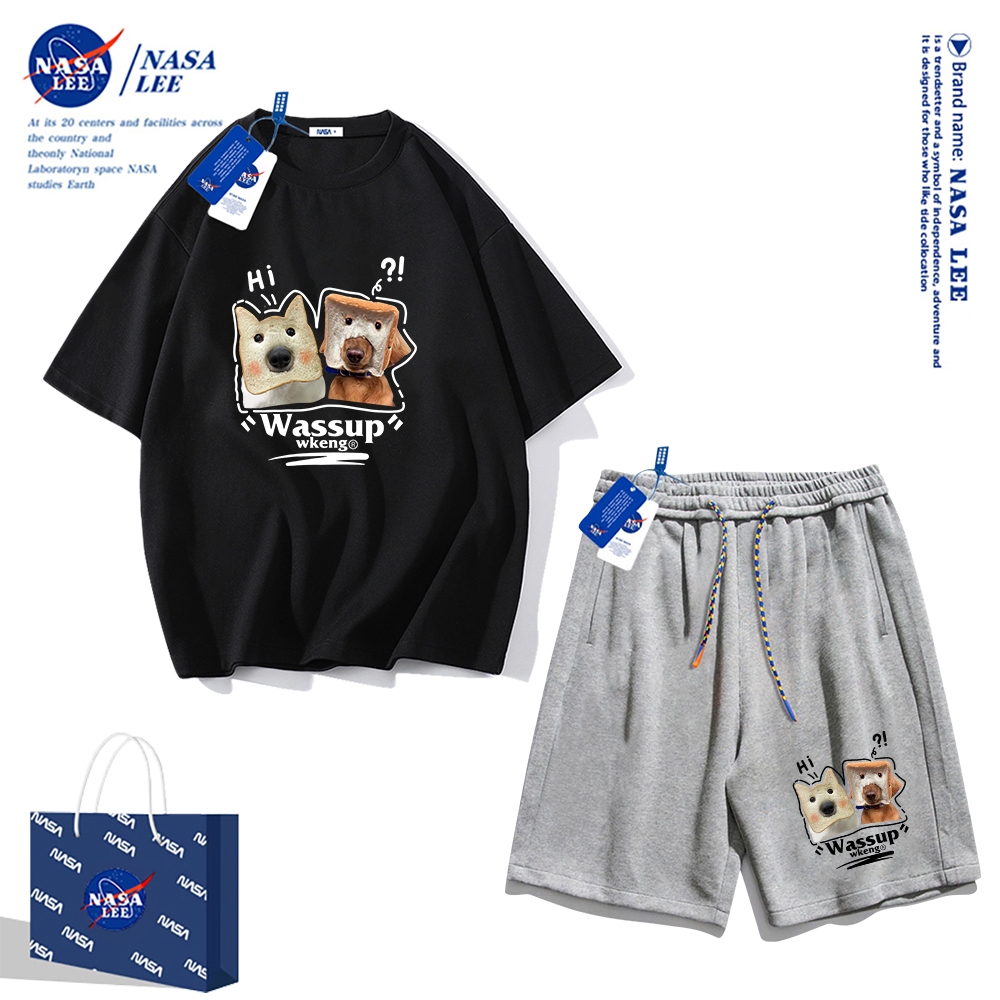 Set Đồ Thể Thao Ngắn Tay Form Rộng In Logo Nasa Thời Trang Mùa Hè 2024 Cho Nam Nữ