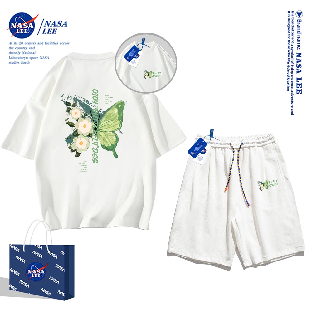 Set Đồ Thể Thao Ngắn Tay Form Rộng In Logo Nasa Thời Trang Mùa Hè 2024 Cho Nam Nữ