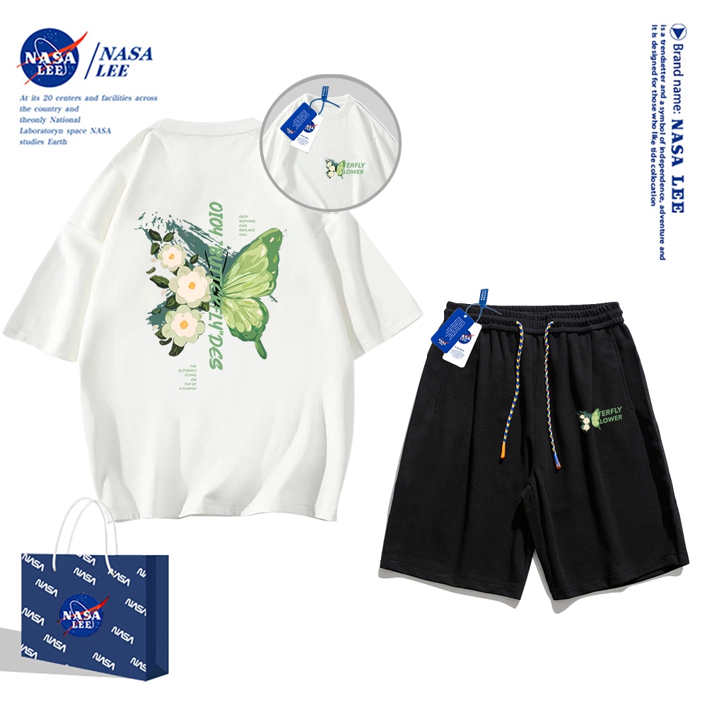 Set Đồ Thể Thao Ngắn Tay Form Rộng In Logo Nasa Thời Trang Mùa Hè 2024 Cho Nam Nữ