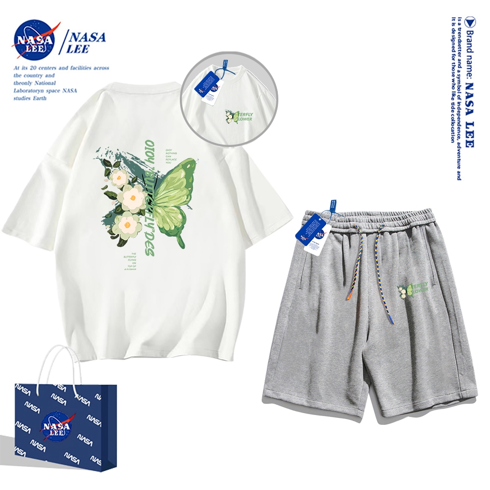 Set Đồ Thể Thao Ngắn Tay Form Rộng In Logo Nasa Thời Trang Mùa Hè 2024 Cho Nam Nữ