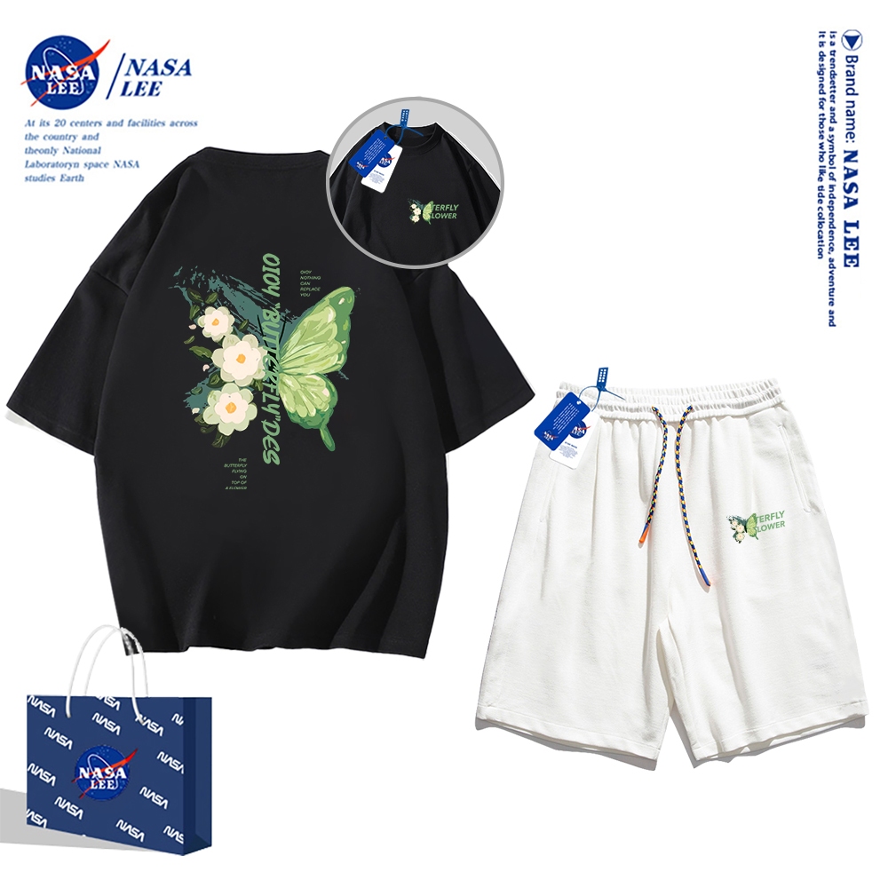 Set Đồ Thể Thao Ngắn Tay Form Rộng In Logo Nasa Thời Trang Mùa Hè 2024 Cho Nam Nữ