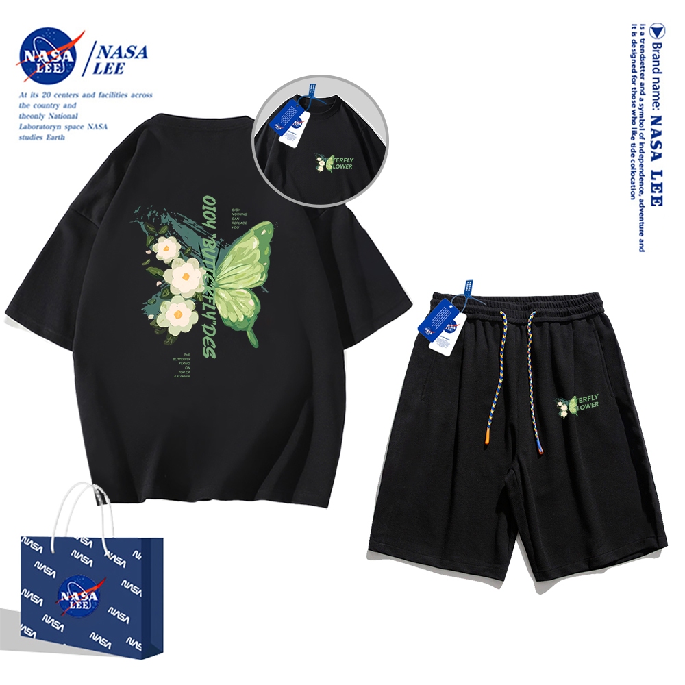 Set Đồ Thể Thao Ngắn Tay Form Rộng In Logo Nasa Thời Trang Mùa Hè 2024 Cho Nam Nữ