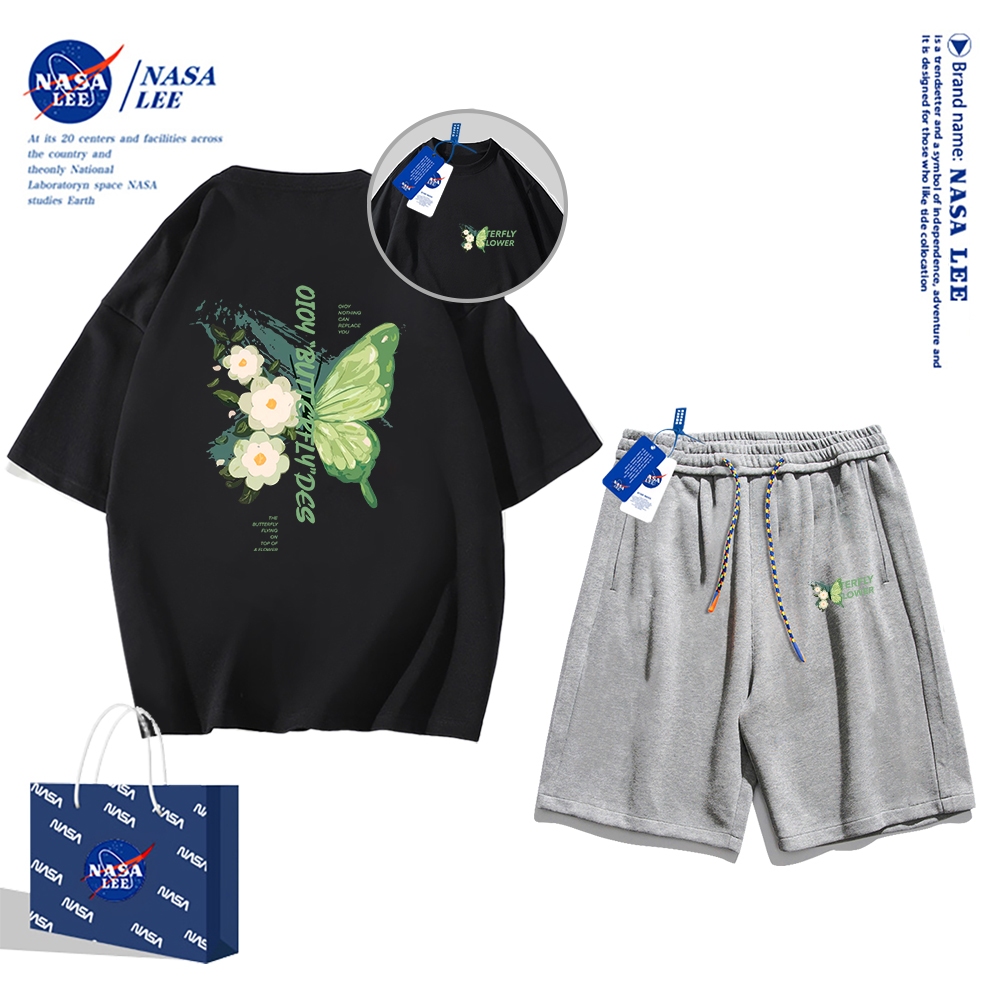 Set Đồ Thể Thao Ngắn Tay Form Rộng In Logo Nasa Thời Trang Mùa Hè 2024 Cho Nam Nữ