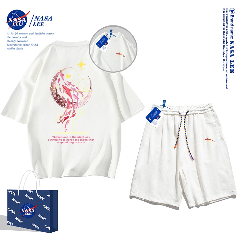 Set Đồ Thể Thao Ngắn Tay Form Rộng In Logo Nasa Thời Trang Mùa Hè 2024 Cho Nam Nữ