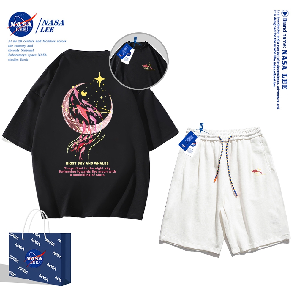 Set Đồ Thể Thao Ngắn Tay Form Rộng In Logo Nasa Thời Trang Mùa Hè 2024 Cho Nam Nữ