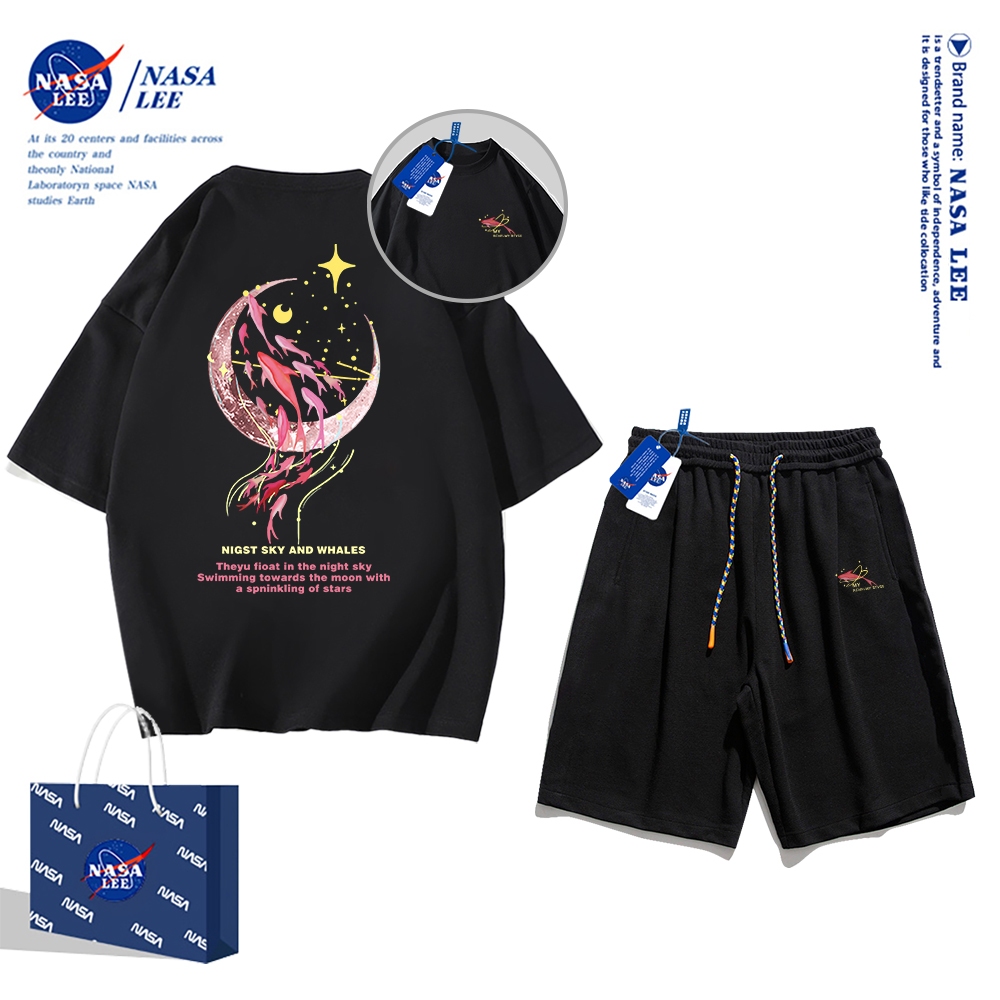 Set Đồ Thể Thao Ngắn Tay Form Rộng In Logo Nasa Thời Trang Mùa Hè 2024 Cho Nam Nữ