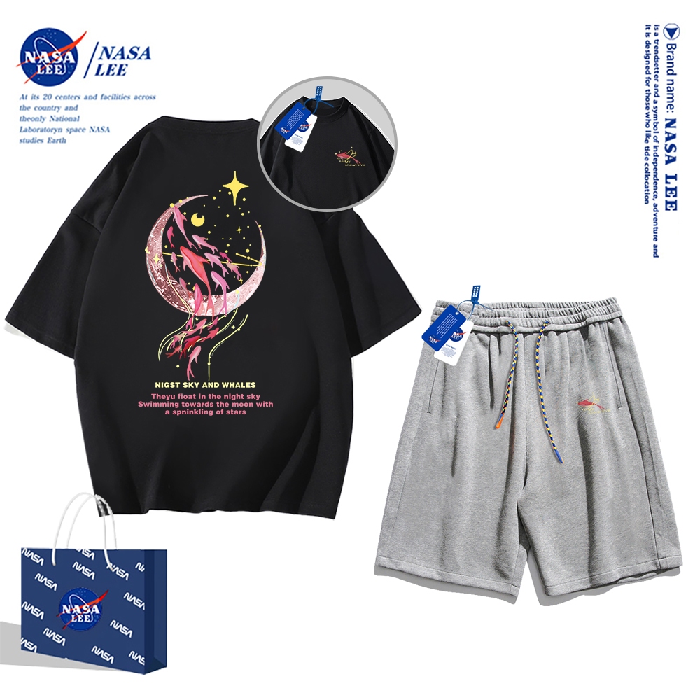 Set Đồ Thể Thao Ngắn Tay Form Rộng In Logo Nasa Thời Trang Mùa Hè 2024 Cho Nam Nữ