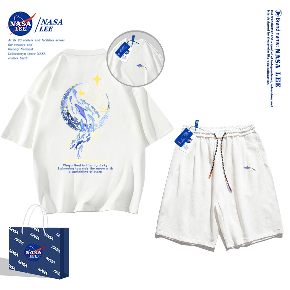 Set Đồ Thể Thao Ngắn Tay Form Rộng In Logo Nasa Thời Trang Mùa Hè 2024 Cho Nam Nữ