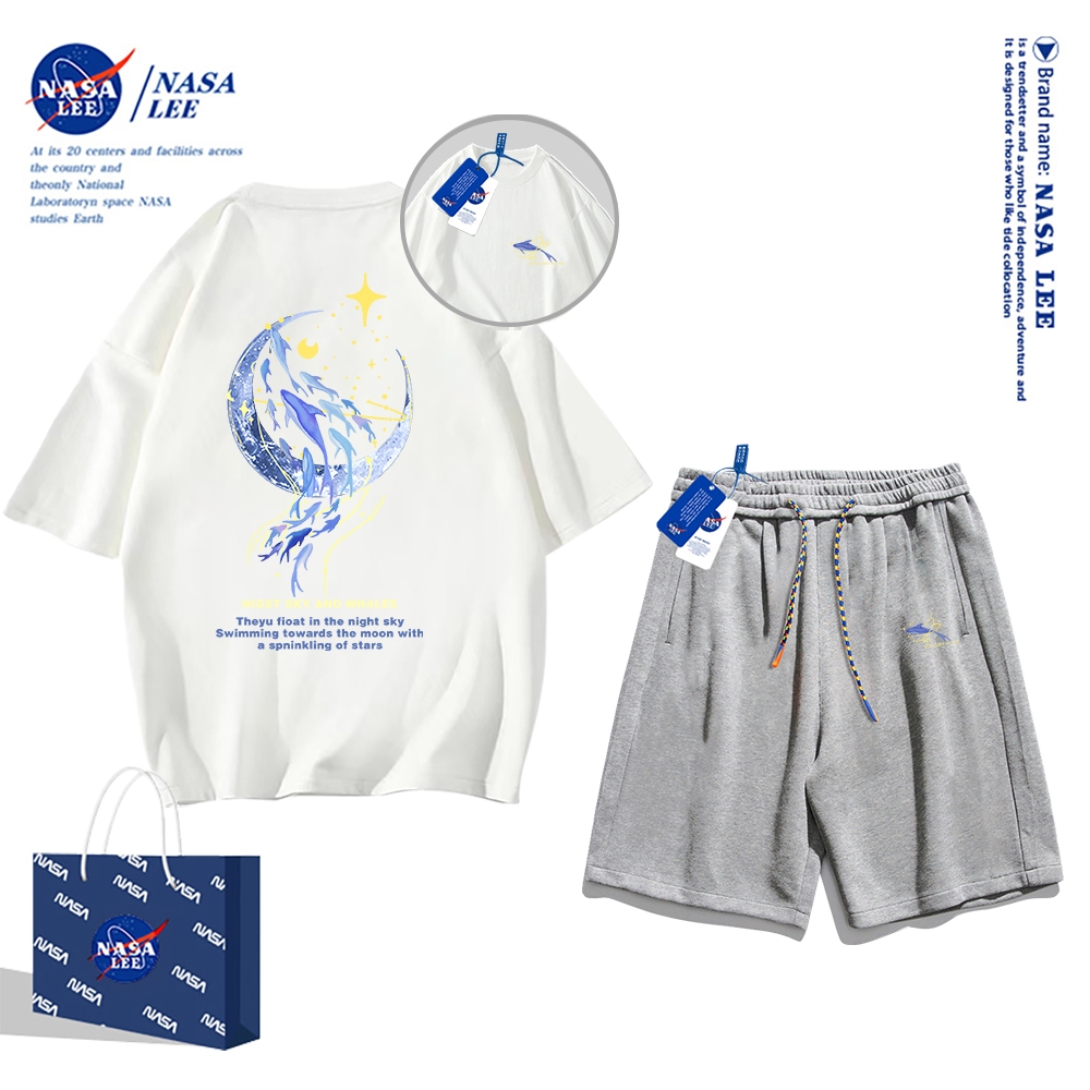 Set Đồ Thể Thao Ngắn Tay Form Rộng In Logo Nasa Thời Trang Mùa Hè 2024 Cho Nam Nữ