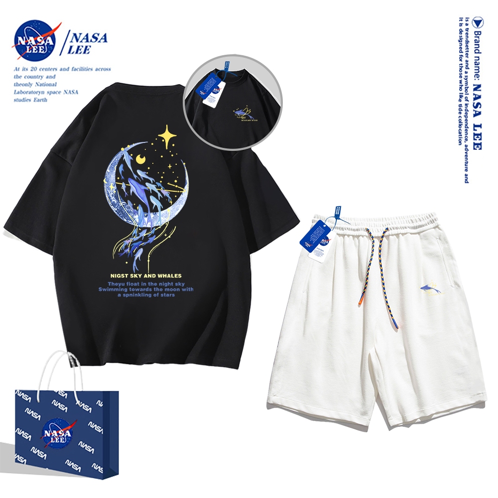 Set Đồ Thể Thao Ngắn Tay Form Rộng In Logo Nasa Thời Trang Mùa Hè 2024 Cho Nam Nữ