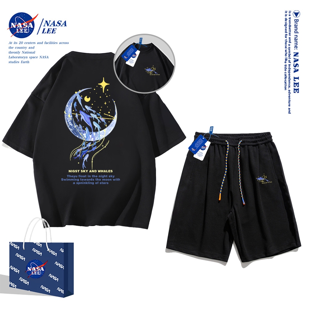 Set Đồ Thể Thao Ngắn Tay Form Rộng In Logo Nasa Thời Trang Mùa Hè 2024 Cho Nam Nữ