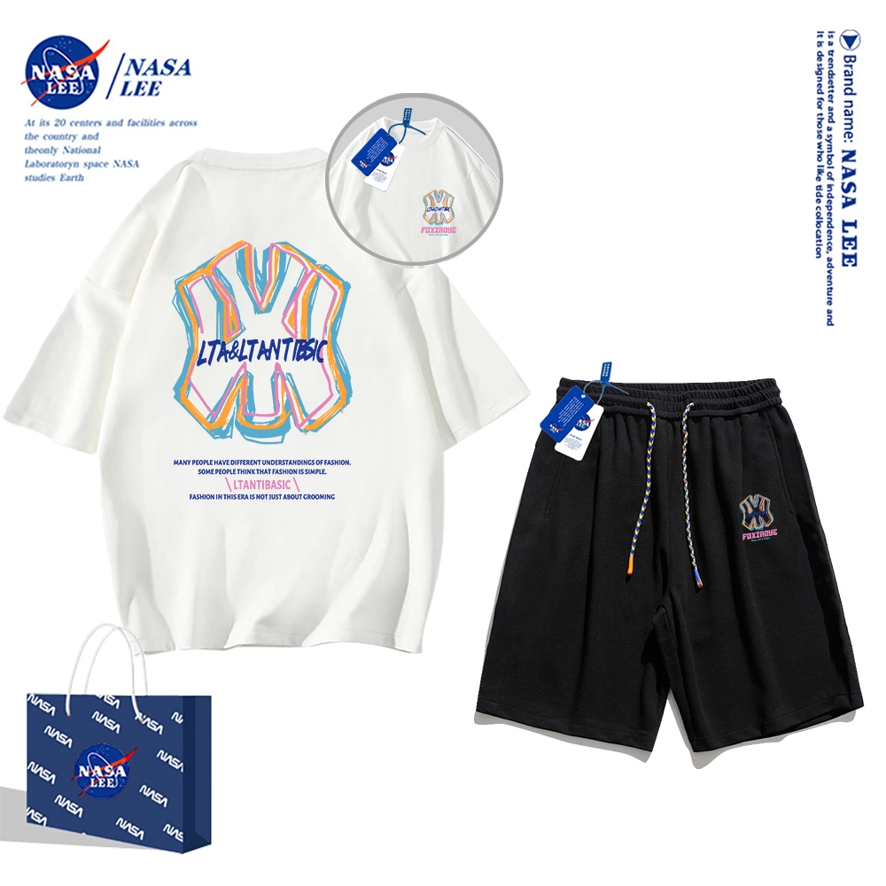 Set Đồ Thể Thao Ngắn Tay Form Rộng In Logo Nasa Thời Trang Mùa Hè 2024 Cho Nam Nữ