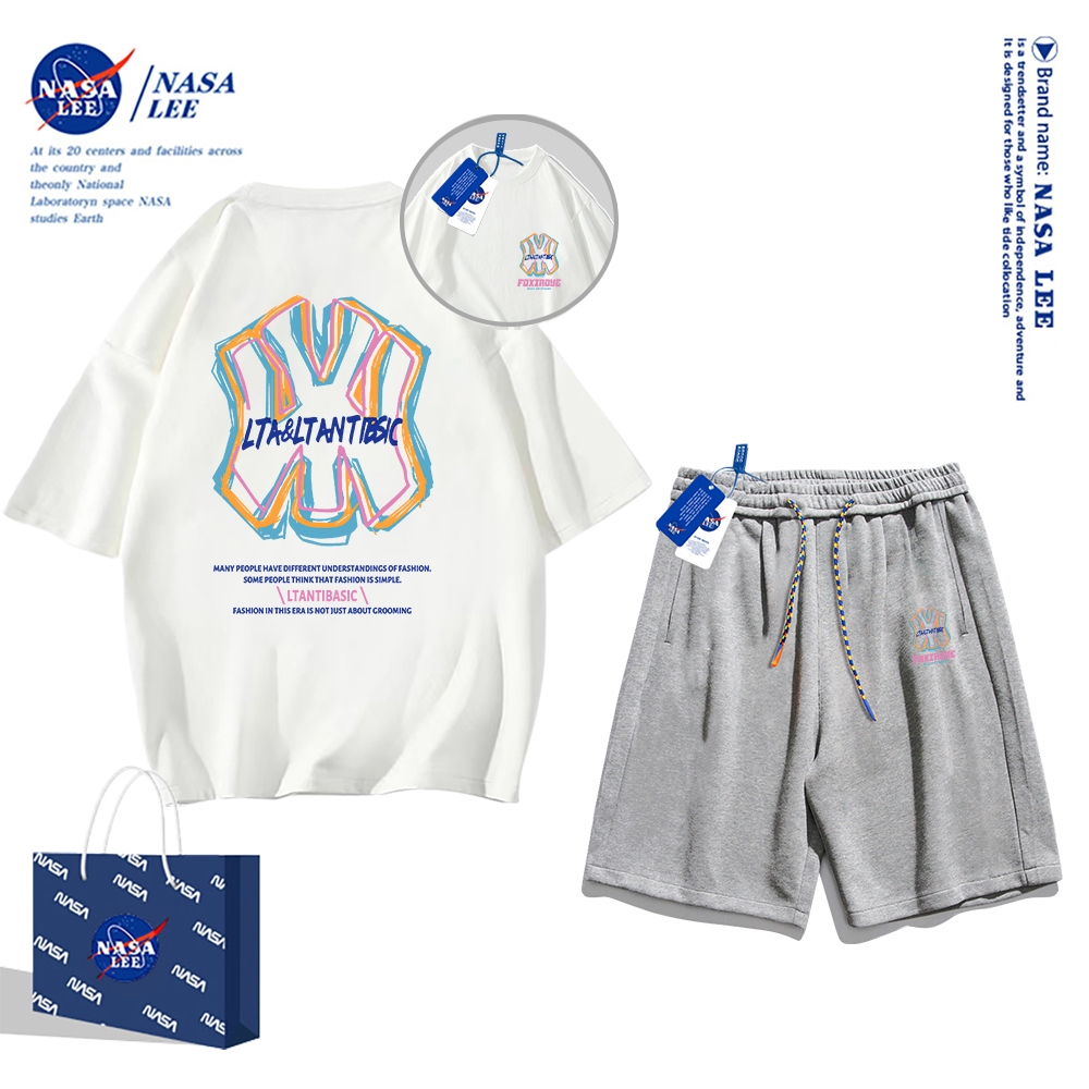 Set Đồ Thể Thao Ngắn Tay Form Rộng In Logo Nasa Thời Trang Mùa Hè 2024 Cho Nam Nữ