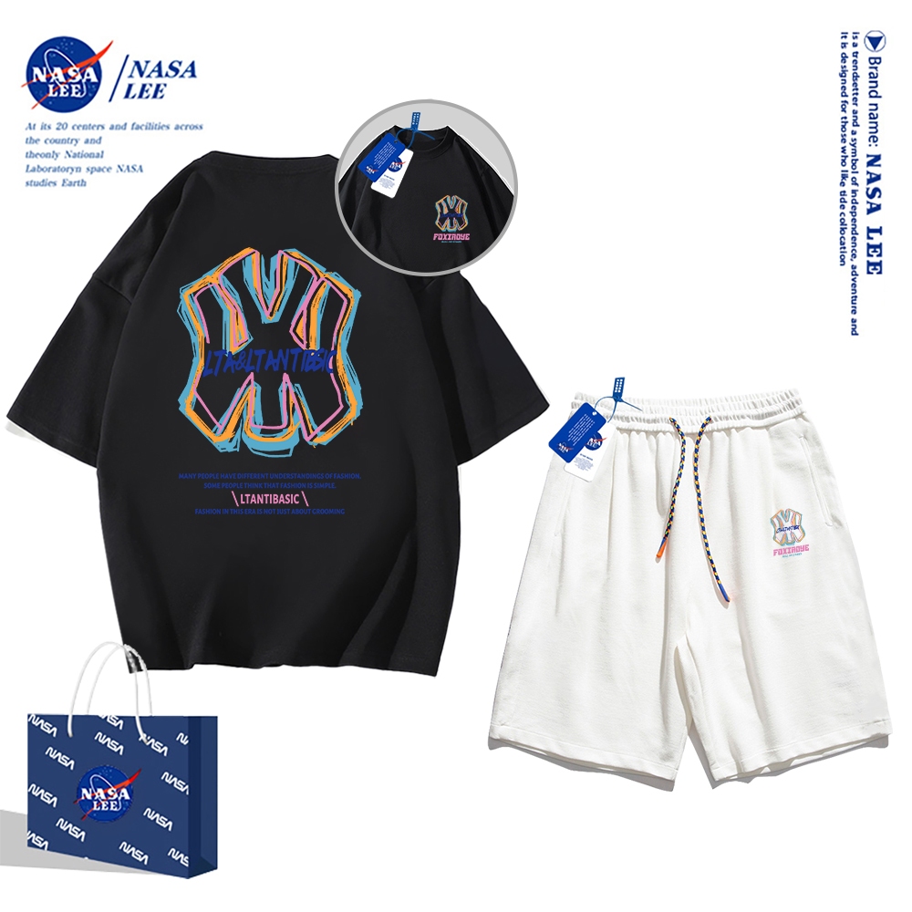 Set Đồ Thể Thao Ngắn Tay Form Rộng In Logo Nasa Thời Trang Mùa Hè 2024 Cho Nam Nữ