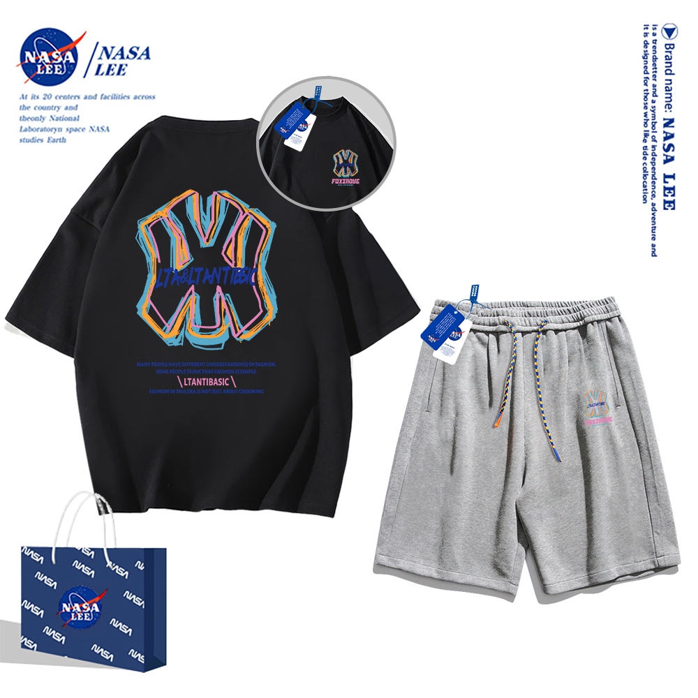 Set Đồ Thể Thao Ngắn Tay Form Rộng In Logo Nasa Thời Trang Mùa Hè 2024 Cho Nam Nữ
