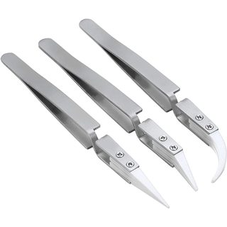 3 Nhíp Ngược Gốm Chống Tĩnh Điện Nhíp Tay Cầm Bằng Thép Không Gỉ Khóa Chữ Thập Chịu Nhiệt Cong Đầu