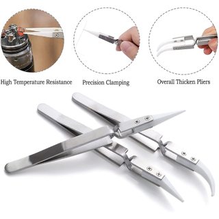 3 Nhíp Ngược Gốm Chống Tĩnh Điện Nhíp Tay Cầm Bằng Thép Không Gỉ Khóa Chữ Thập Chịu Nhiệt Cong Đầu