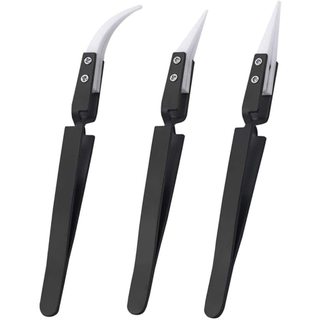 3 Nhíp Ngược Gốm Chống Tĩnh Điện Nhíp Tay Cầm Bằng Thép Không Gỉ Khóa Chữ Thập Chịu Nhiệt Cong Đầu