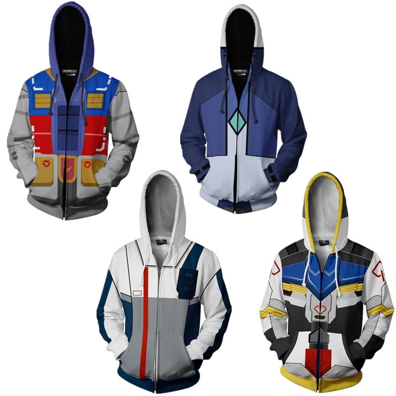 Áo Khoác Hoodie Có Khóa Kéo In Hình GUNDAM 3D Cá Tính