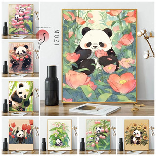 MOZI✨tranh tô màu theo số 40x50cm gấu trúc hoạt hình dễ thương, tranh sơn dầu kỹ thuật số tự làm