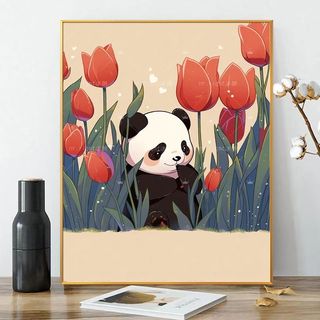 MOZI✨tranh tô màu theo số 40x50cm gấu trúc hoạt hình dễ thương, tranh sơn dầu kỹ thuật số tự làm