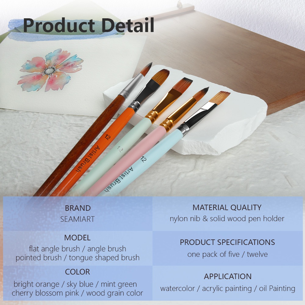 Ảnh Bộ 5/12 cọ vẽ tranh sơn dầu SEAMIART acrylic nhiều màu sắc khác nhau 1