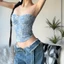 Áo Hai Dây Phối Ren Hoa Màu Xanh Dương Phong Cách Retro Gợi Cảm Cho Nữ